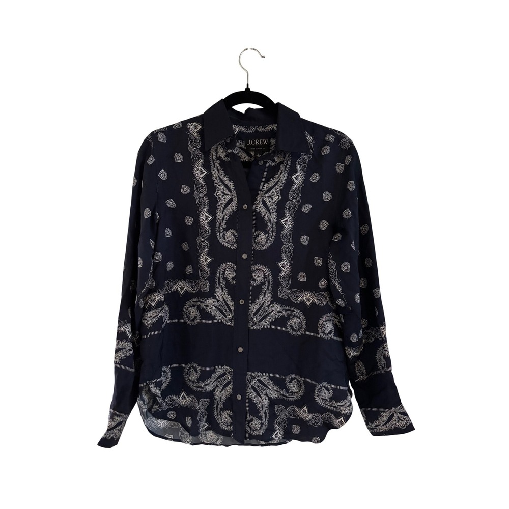 J.Crew Jules Classic Fit Navy Paisley Bandana Print Viscose Button Down Blouse 2